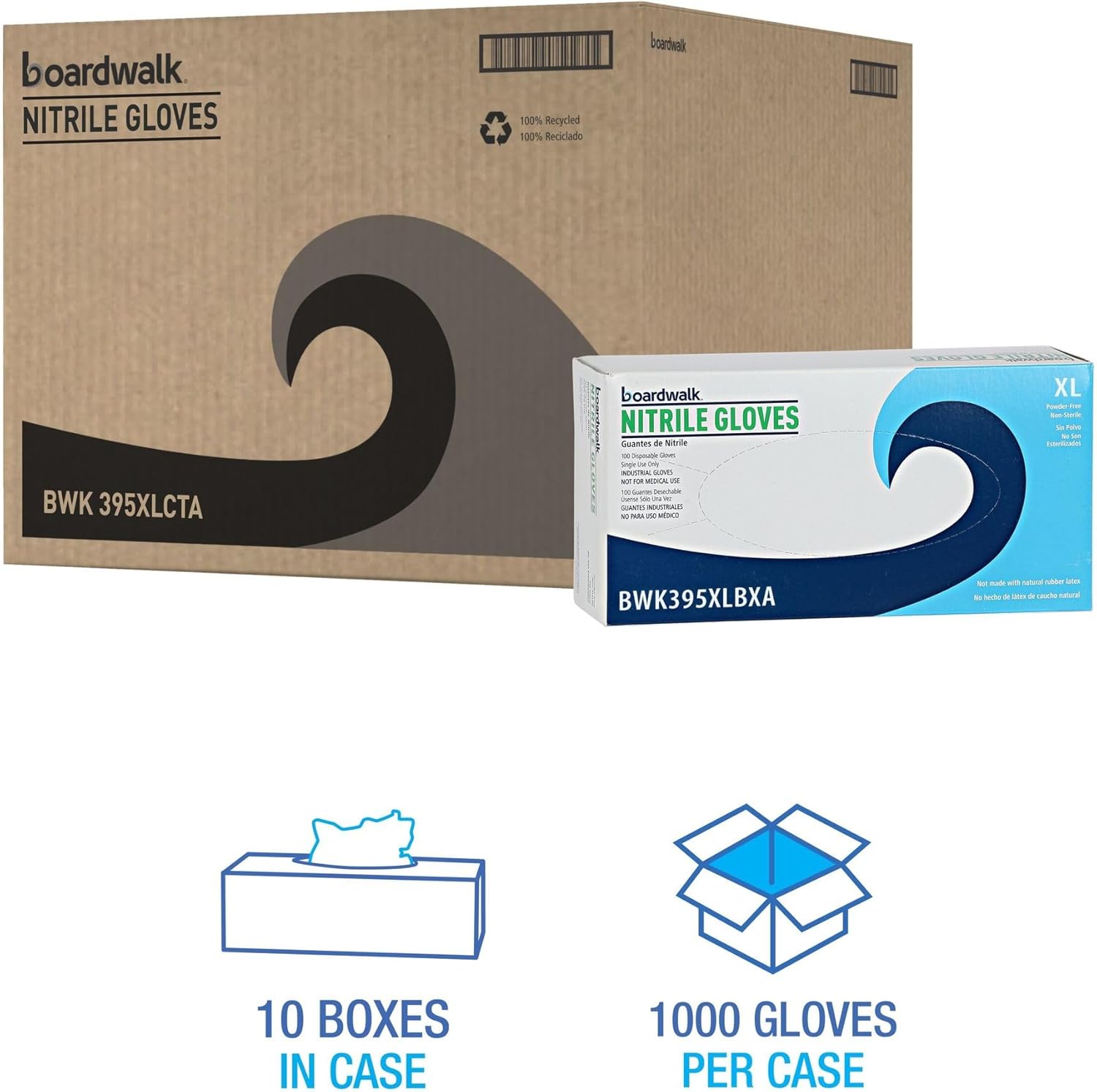 Boardwalk Disposable General-Purpose Powder-Free Nitrile Gloves, X-Large, Blue, Box Of 100 Gloves