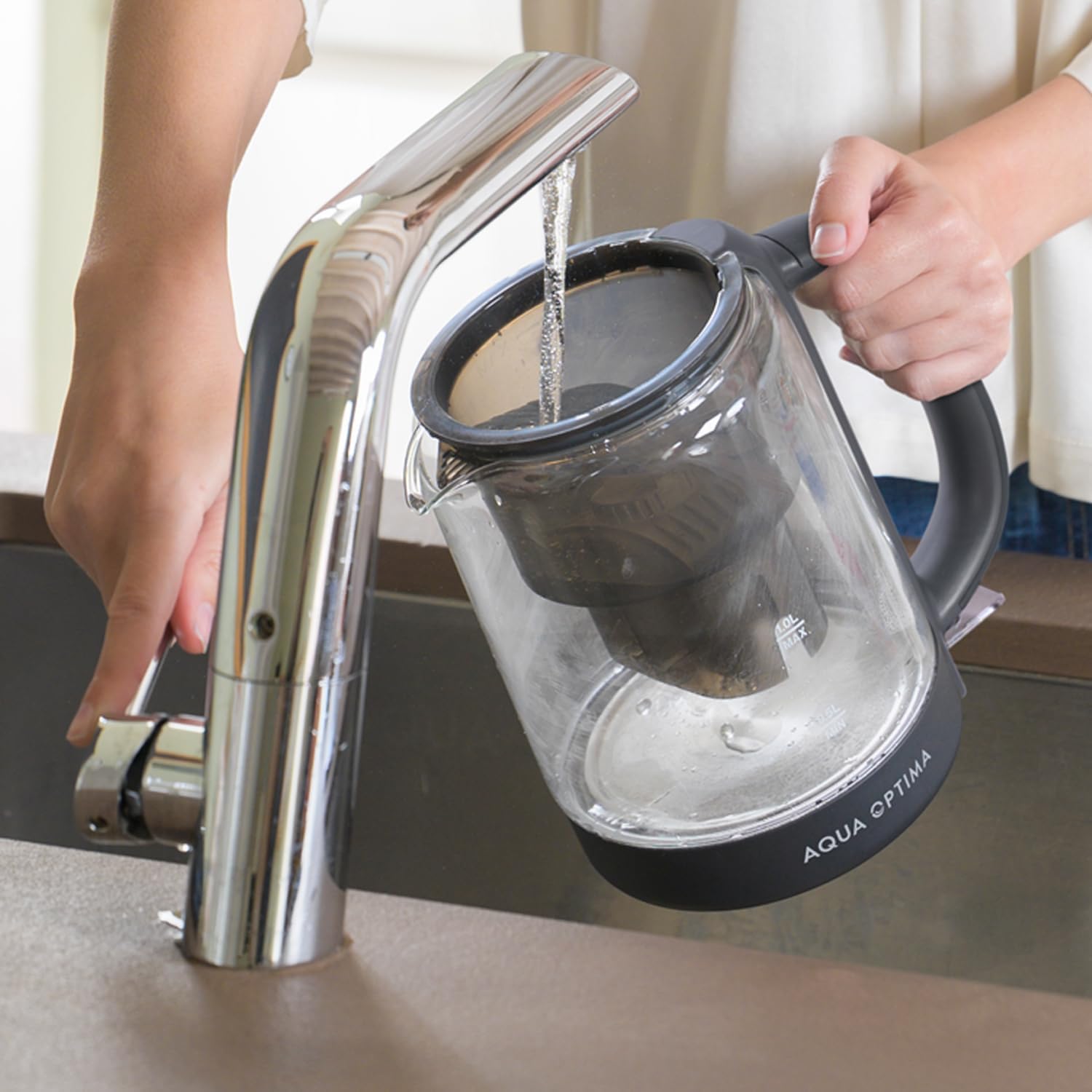 Aqua Optima Electric Kettle with Water Filter, 1500W 1.7L, Black