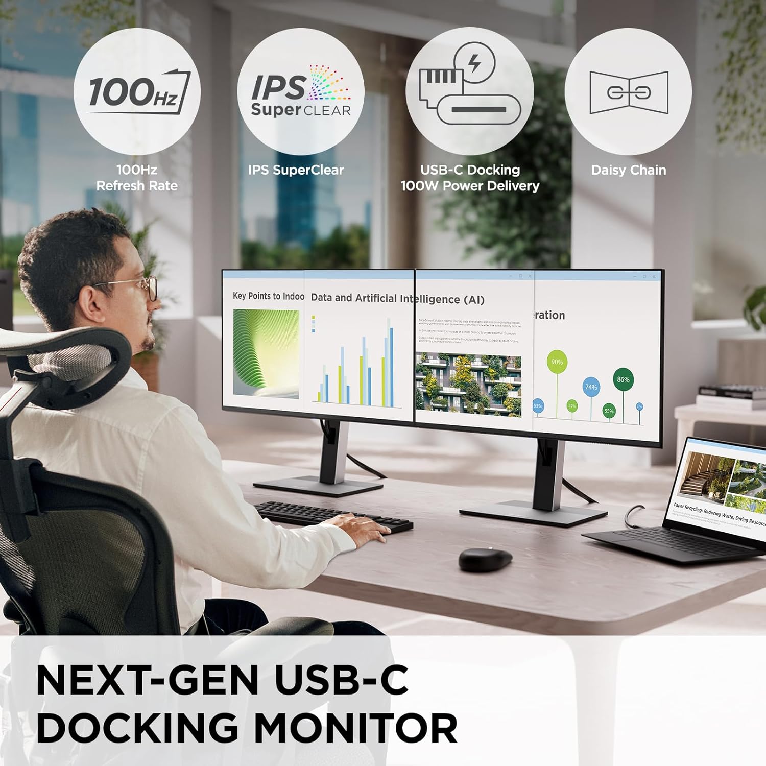 VIEWSONIC USB-C Docking Monitor with 100W, 5-Port USB Hub, HDMI & DisplayPort (Daisy Chain)
