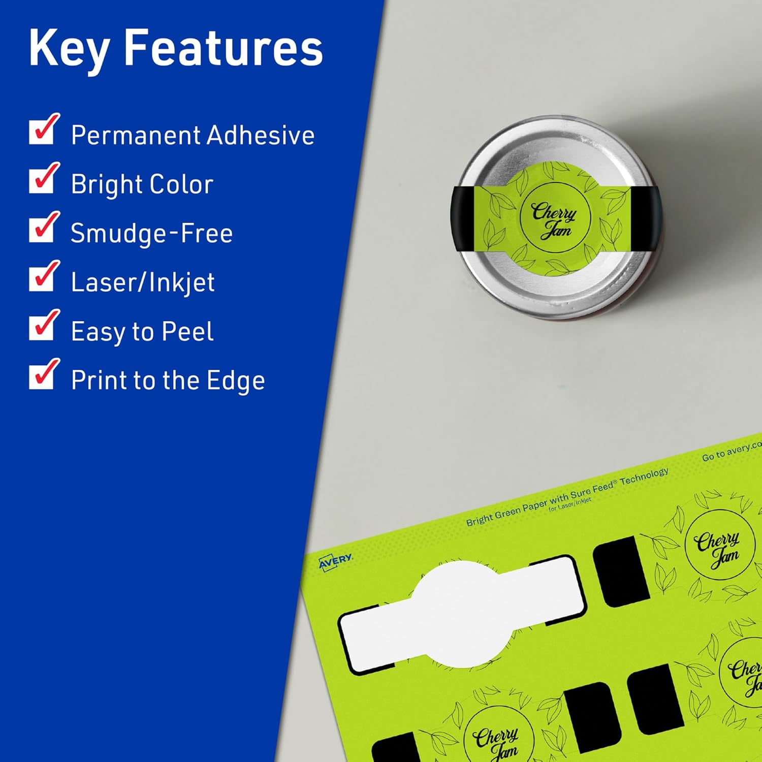 Avery Printable Wraparound Band Labels, Sure Feed Technology, 1.5" x 3.5", Bright Green, Cigar Band Labels