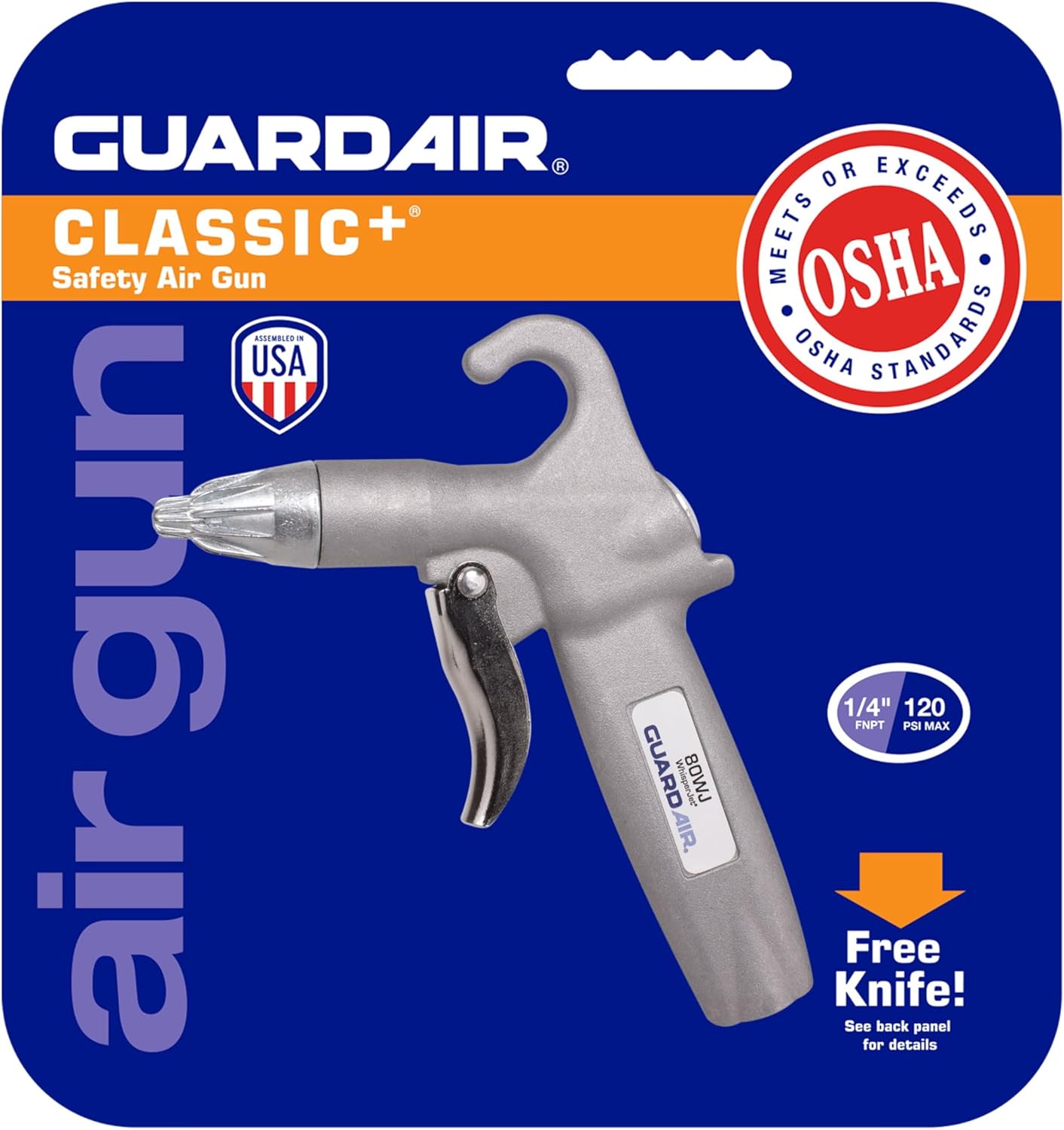 Guardair 80WJ Whisper Jet Safety Air Gun - Volume Control, Pistol Style Grip, Ideal for Cleaning Bench Tops, Work Stations