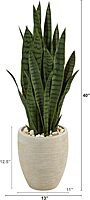 Nearly Natural 40-in Artificial Tall Snake Plant Sansevieria, Faux Snake Plant for Indoor Home Decor in Sand Colored Planter Planter, Fake Plant for Office, Living Room, Bedroom