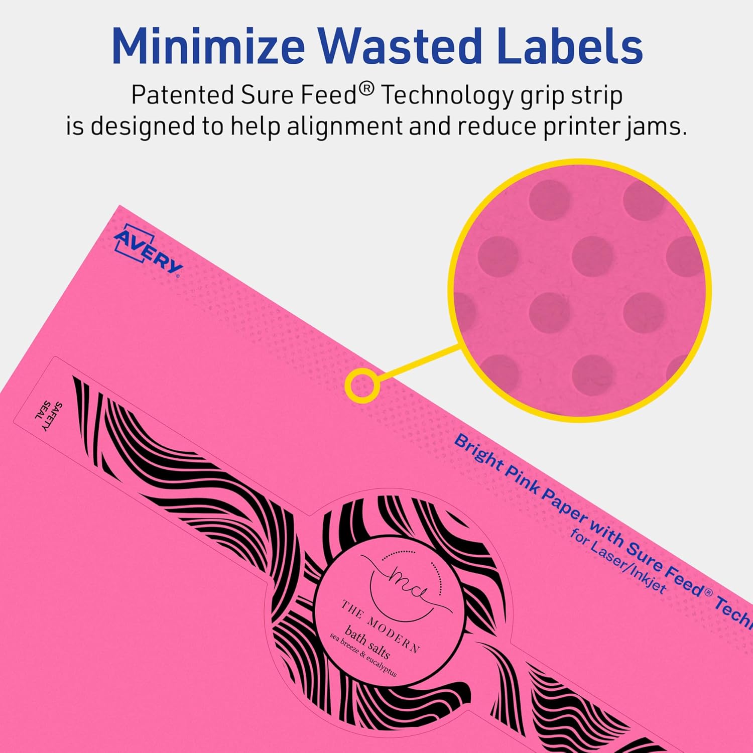 Avery Printable Wraparound Band Labels, Sure Feed Technology, 2-3/8" x 8", Bright Pink, Cigar Band Labels - 24B695