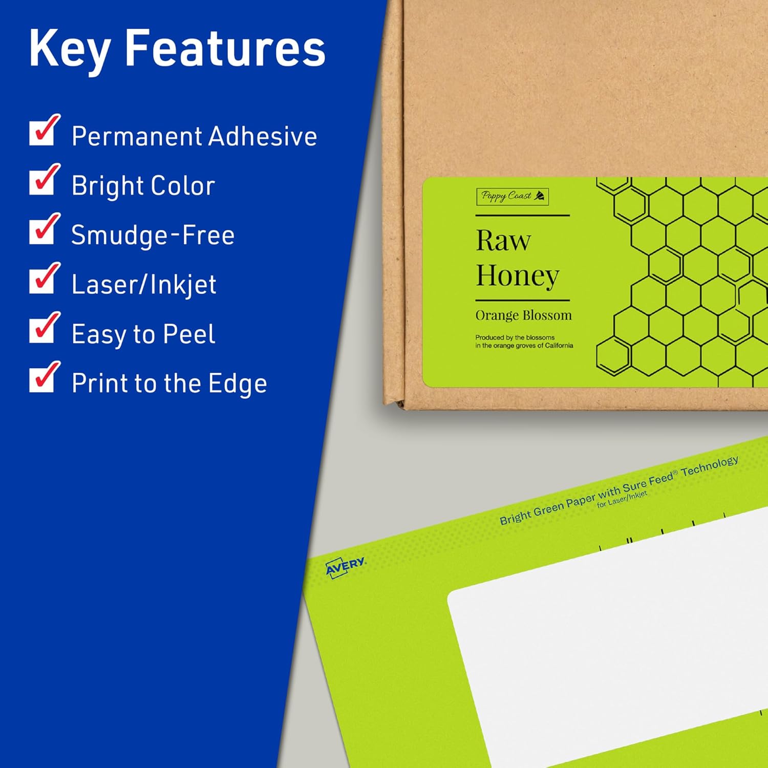 Avery Printable Rectangle Labels, Sure Feed Technology, 4" x 5", Bright Green Labels, Print-to-The-Edge