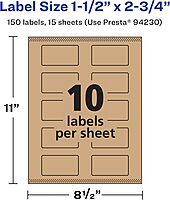Avery Kraft Brown Rectangle Labels, Sure Feed Technology, 1.5" x 2.75", 150 Kraft Brown Labels, Print-to-The-Edge, Laser/Inkjet Printable 150 labels