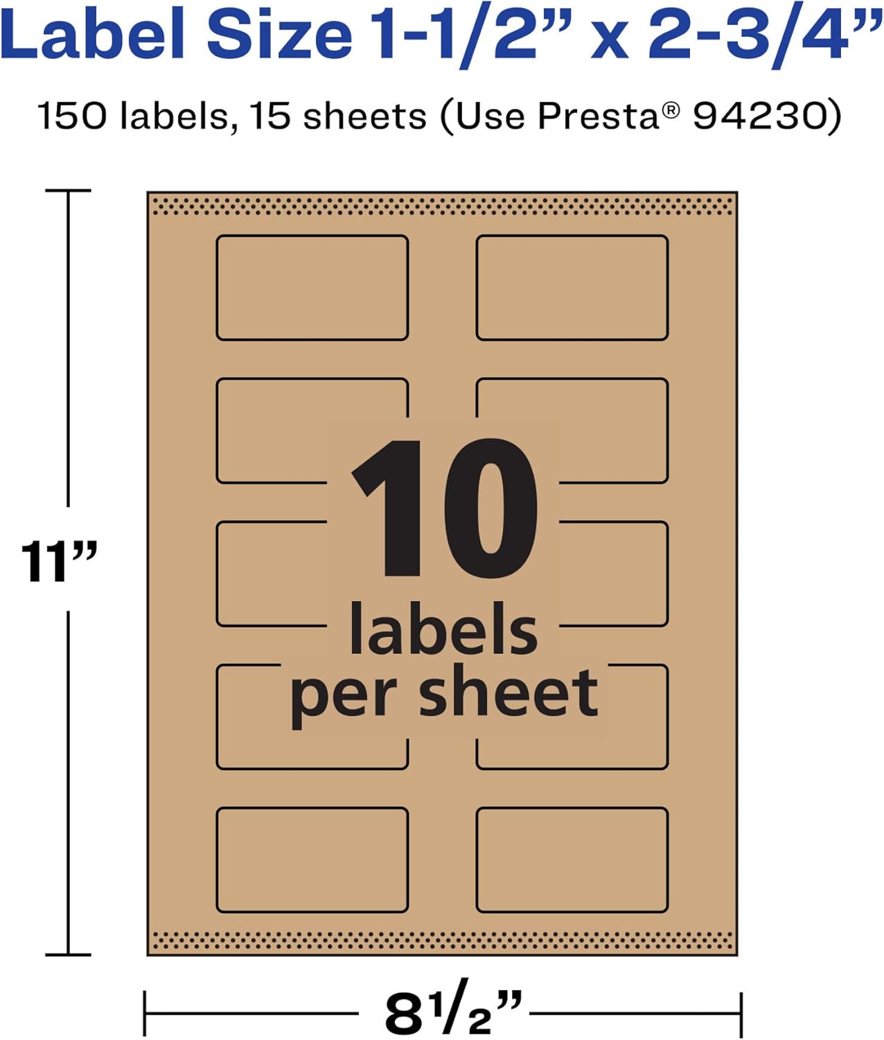 Avery Kraft Brown Rectangle Labels, Sure Feed Technology, 1.5" x 2.75", 150 Kraft Brown Labels, Print-to-The-Edge