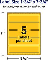 AVERY Printable Rectangle Labels, Sure Feed Technology, 1-3/4" x 7-3/4", Bright Yellow, Print-to-The-Edge
