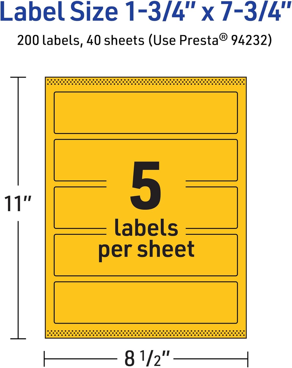 AVERY Printable Rectangle Labels, Sure Feed Technology, 1-3/4" x 7-3/4", Bright Yellow, Print-to-The-Edge