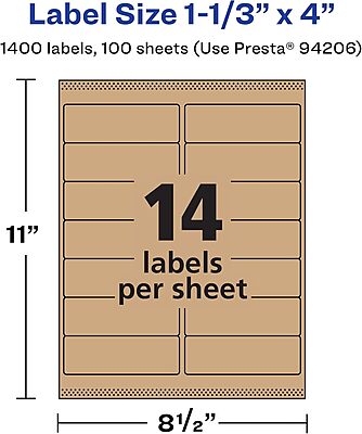 Avery Kraft Brown Rectangle Labels, Sure Feed Technology, 1-1/3" x 4", Permanent Adhesive, Laser/Inkjet Printable