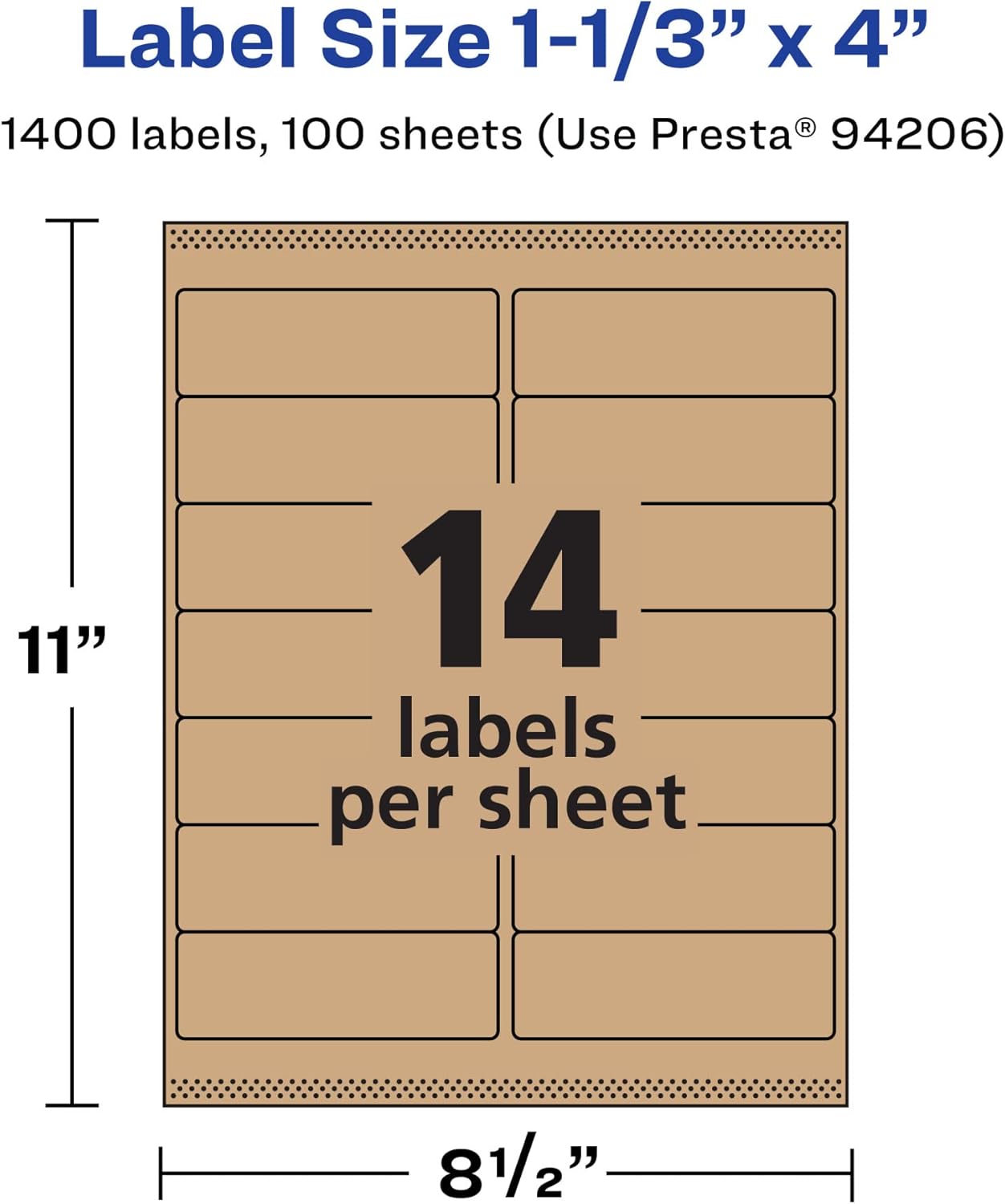 Avery Kraft Brown Rectangle Labels, Sure Feed Technology, 1-1/3" x 4", Permanent Adhesive, Laser/Inkjet Printable
