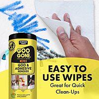 Goo Gone Clean Up Wipes Adhesive Remover - 24 Count - Removes Adhesive Residue Labels Stickers Crayon Tree Sap Gum Masking