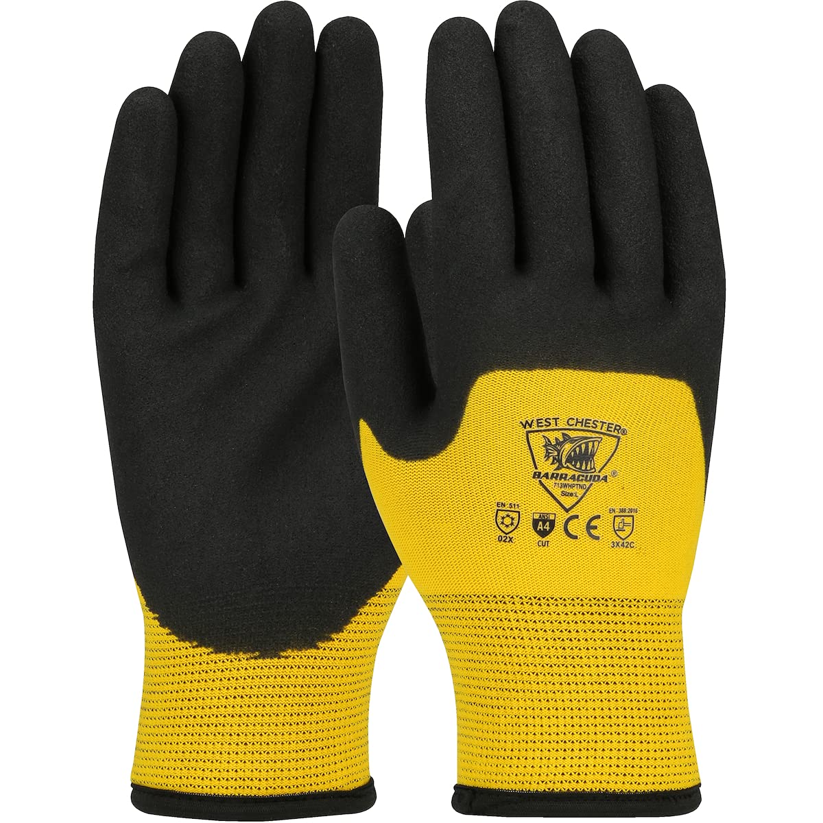 West Chester 713WHPTND Yellow 13-Gauge Nylon Liner Cut-Resistant Gloves with 7-Gauge Brushed Acrylic & 3/4 HPT PVC-Coated