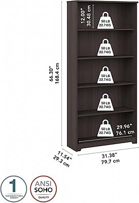 BUSH FURNITURE Cabot Tall 5 Shelf Bookcase