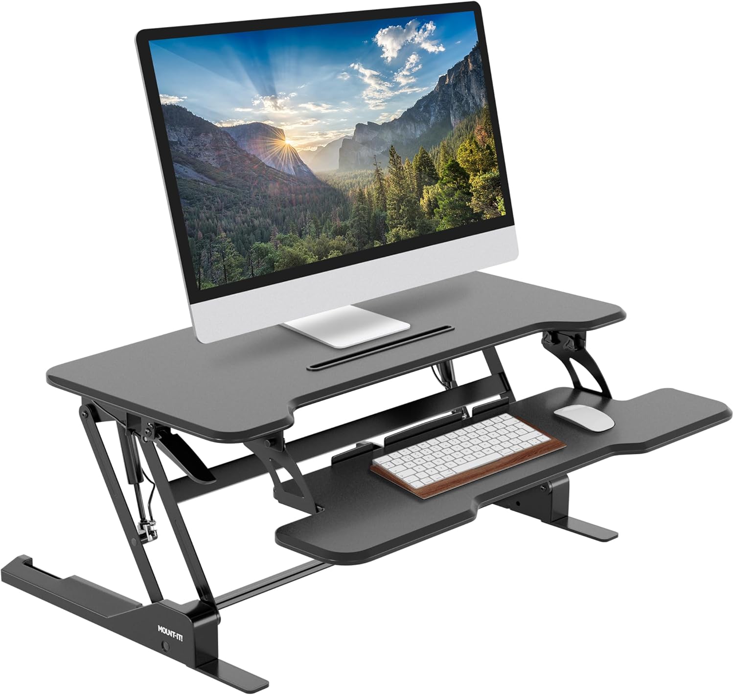 Mount-It! 38in Wide Height Adjustable Standing Desk Converter with Keyboard Tray