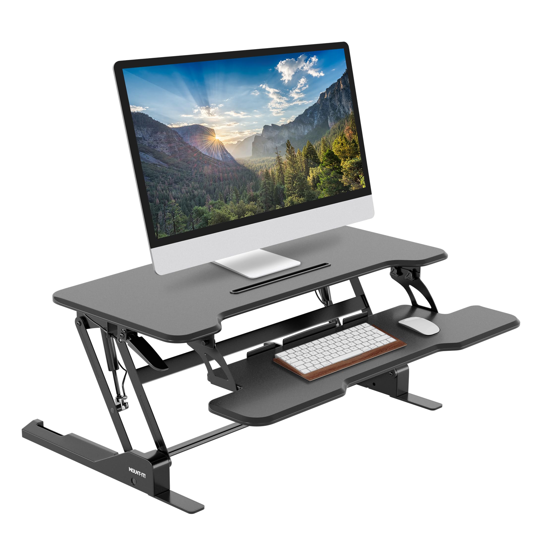 Mount-It! 38in Wide Height Adjustable Standing Desk Converter with Keyboard Tray
