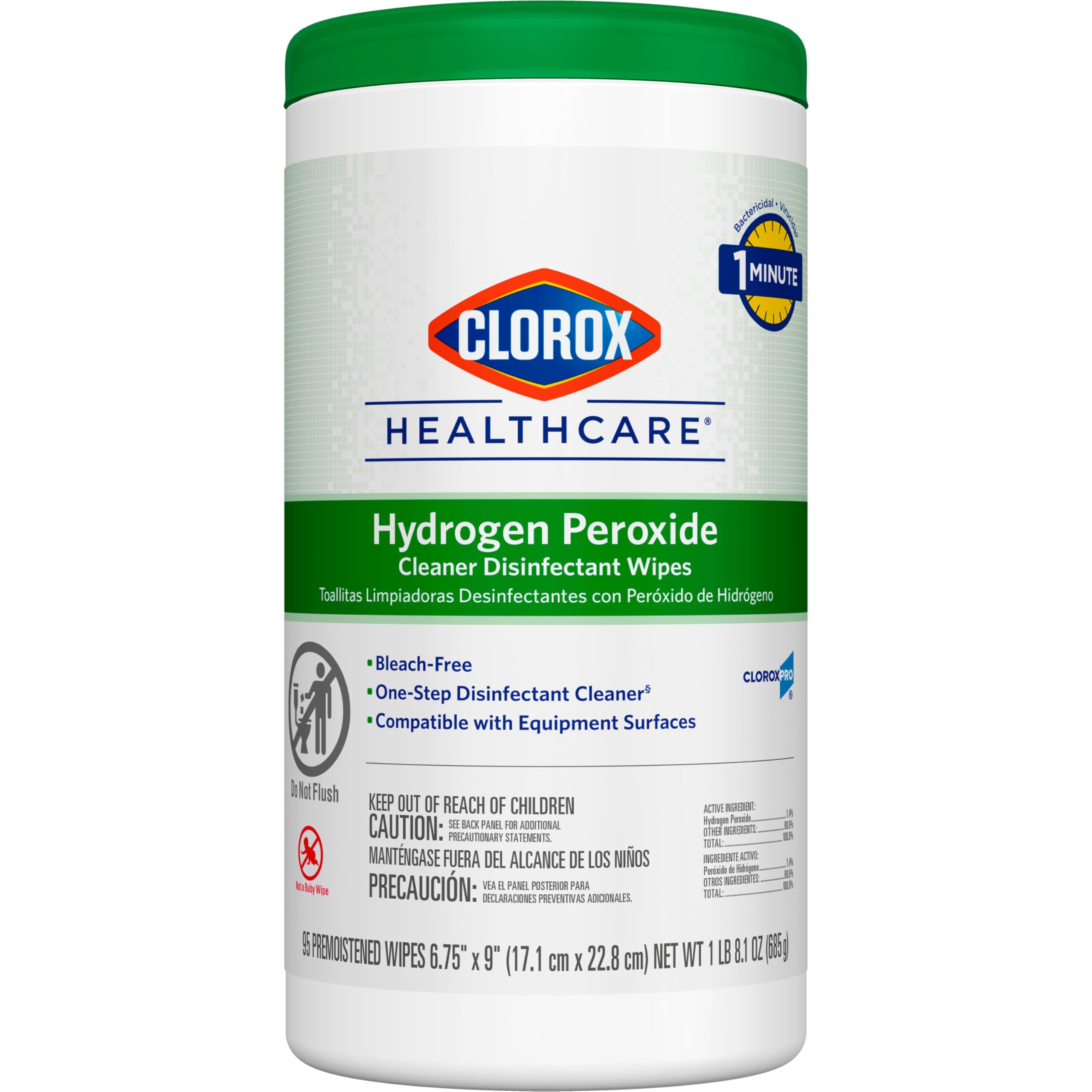 Clorox Healthcare Hydrogen Peroxide Cleaner Disinfectant Wipes, 6.75" x 9", 95 Count (Package May Vary) 95 Count (Pack of 1)