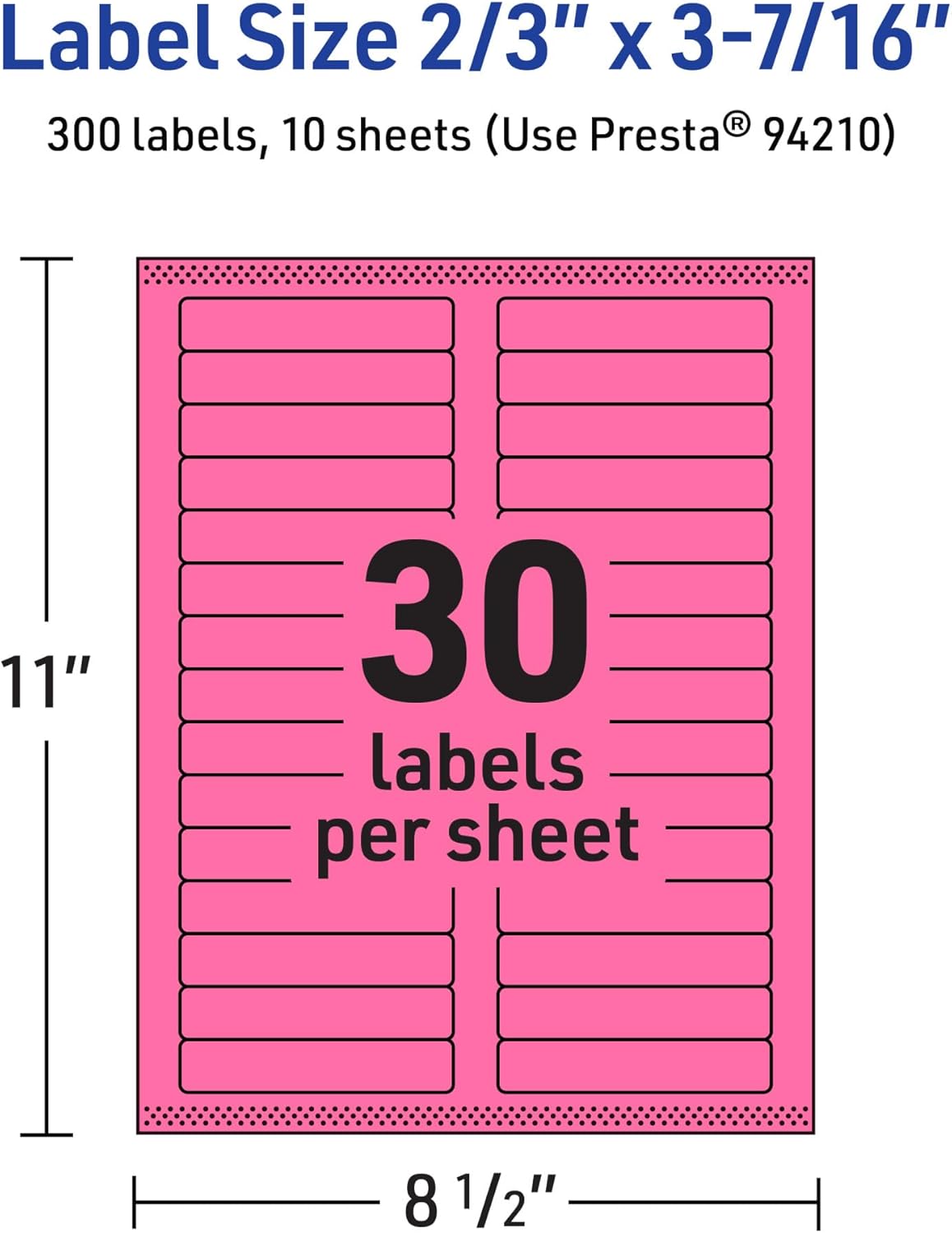 Avery Printable Rectangle Labels, Sure Feed Technology, 2/3" x 3-7/16", Bright Pink Labels, Laser/Inkjet Printable