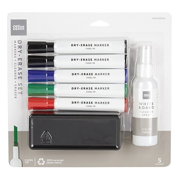 Office Depot® Brand Dry-Erase Marker Set, Chisel Point, 100% Recycled Plastic Barrel, Assorted Colors
