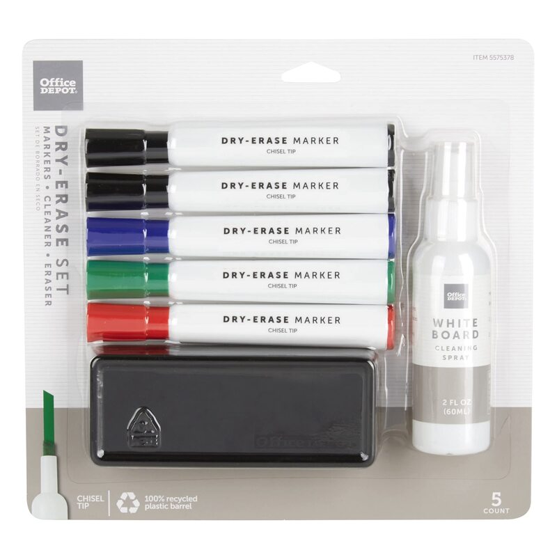 Office Depot® Brand Dry-Erase Marker Set, Chisel Point, 100% Recycled Plastic Barrel, Assorted Colors