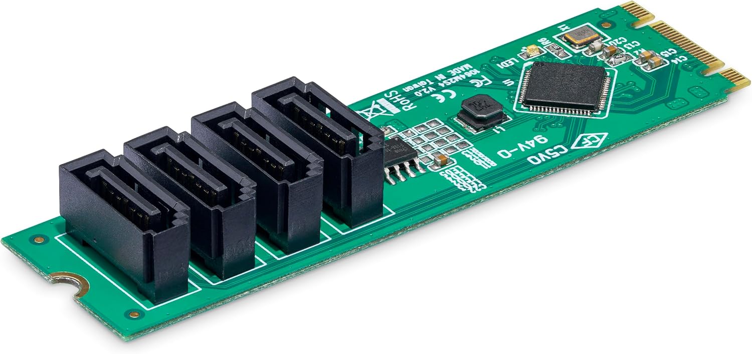 StarTech.com 4-Port M.2 to SATA Adapter Card, M.2 PCIe 3.0 to SATA HDD/SSD Expansion Card for Windows/macOS/Linux, TAA