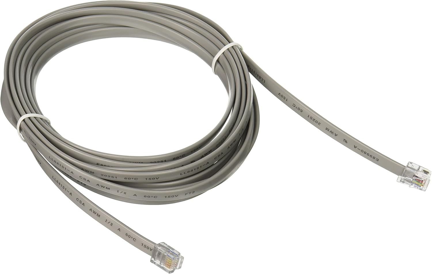 C2G 09600 RJ12 6P6C Straight Modular Cable, Ethernet Network Cable, 14 Feet (4.26 Meters), Silver