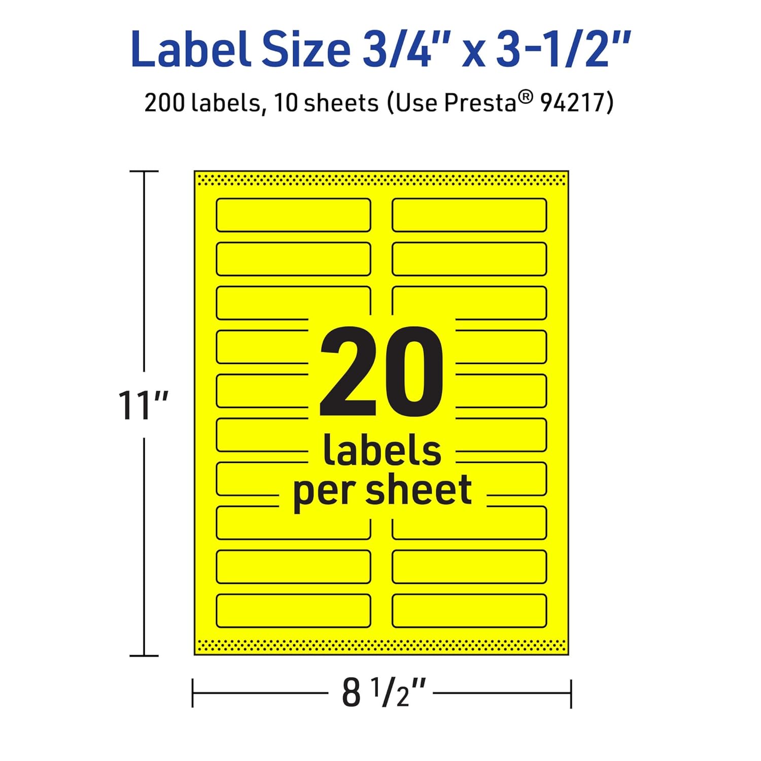 Avery Print-To-The-Edge Labels With Sure Feed Technology And Easy Peel, 94217, Rectangle, 3/4in x 3-1/2in, Matte Neon Yellow