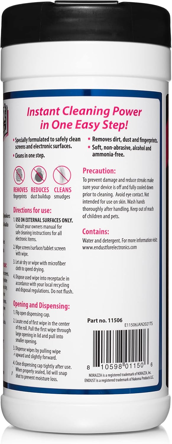 Endust for Electronics; Screen & Surface Cleaning Wipes, Great LCD and Plasma Wipes, 70 Wipes (11506) 1 Count (Pack of 1)