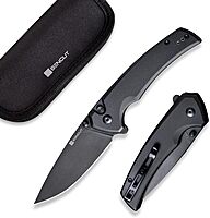 SENCUT Serene Button Lock Folding Pocket Knife with 3.48" D2 Stonewashed Blade, Aluminum Handle, Thumb Stud & Flipper