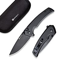 SENCUT Serene Button Lock Folding Pocket Knife with 3.48" D2 Stonewashed Blade, Aluminum Handle, Thumb Stud & Flipper