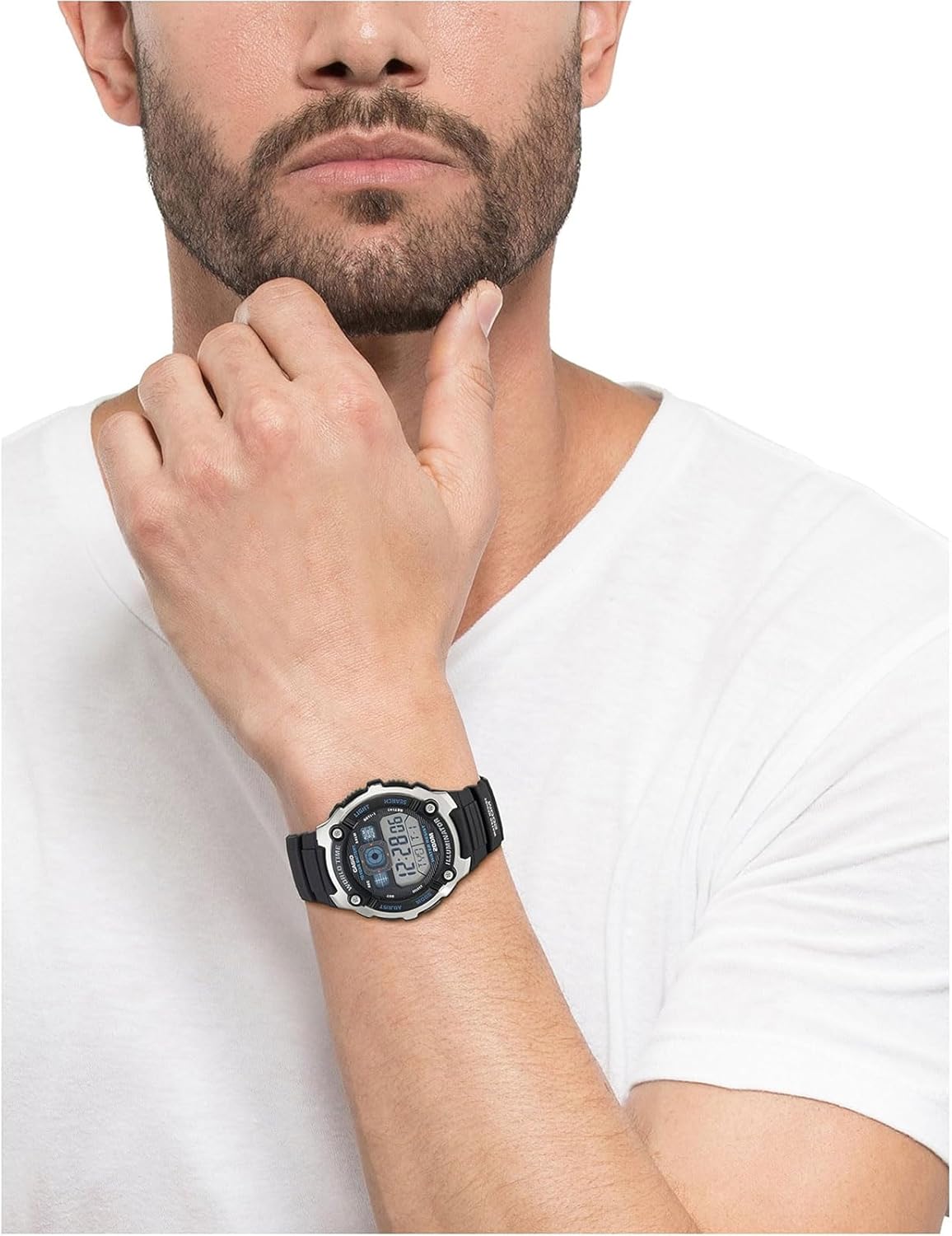 Casio AE-2000W-1AVCF Men's AE2000W-1AV Silver-Tone and Black Multi-Functional Digital Sport Watch