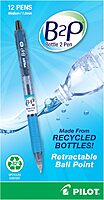 Pilot® B2P "Bottle To Pen" Retractable Ballpoint Pens, Medium Point, 1.0 mm, 86% Recycled, Translucent Blue Barrels, Black Ink, Pack Of 12