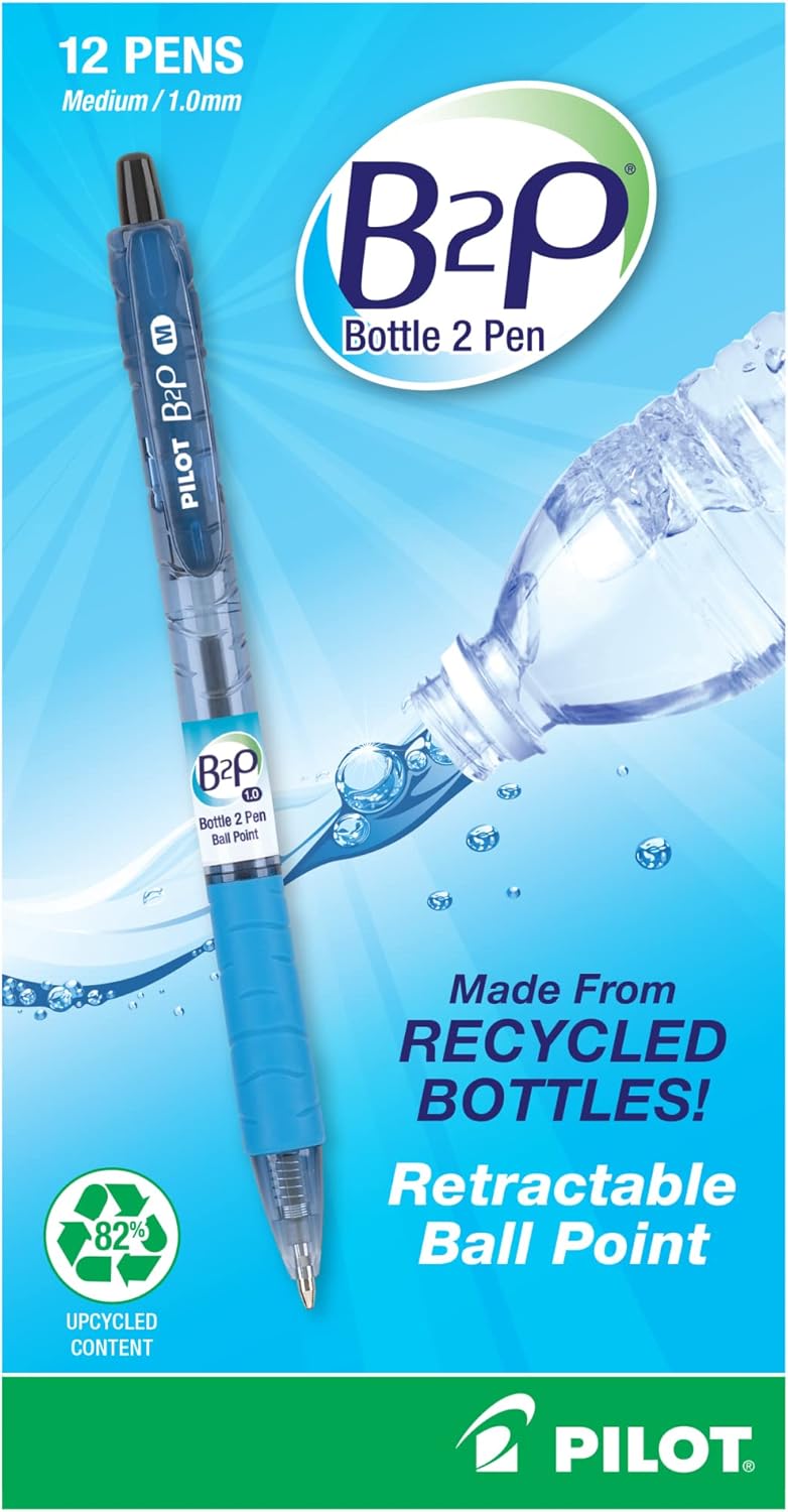 Pilot® B2P "Bottle To Pen" Retractable Ballpoint Pens, Medium Point, 1.0 mm, 86% Recycled, Translucent Blue Barrels