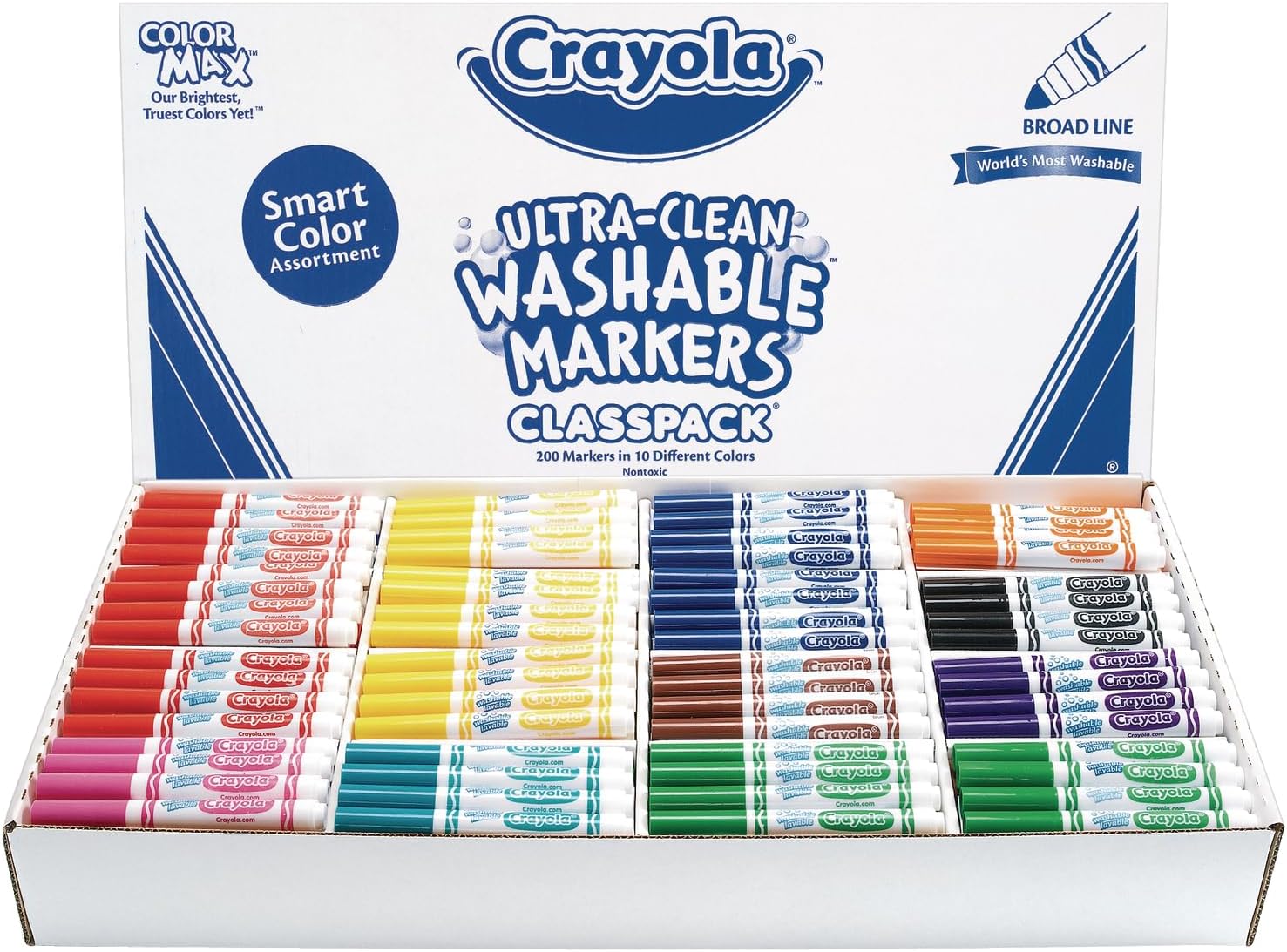 Crayola Exclusive Smart Color Ultra-Clean Washable Marker Classpack, Set of 200, Washable Markers for Kids