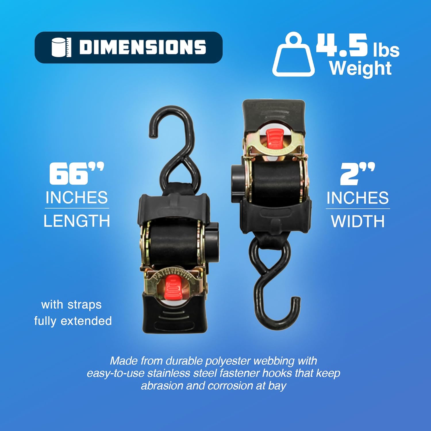 Camco Retractable Transom Tie Down Strap - 2" x 5.5', Bolt-On (2-Pack)