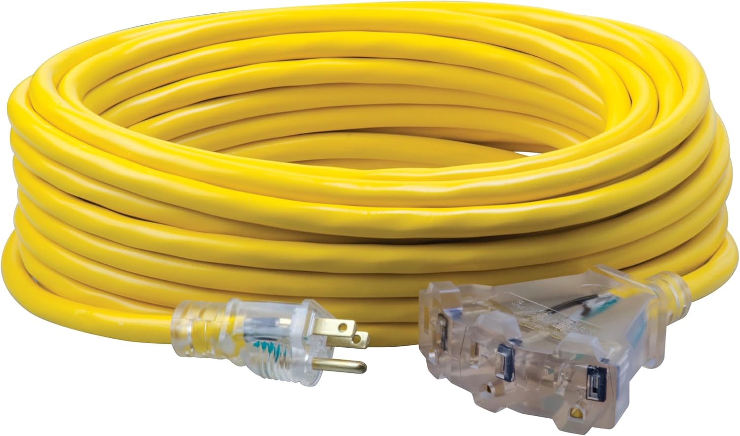 SOUTHWIRE 12/3 Multi-Outlet Vinyl Extension Cord with Lighted End, 50-Foot, Yellow (4188SW8802)