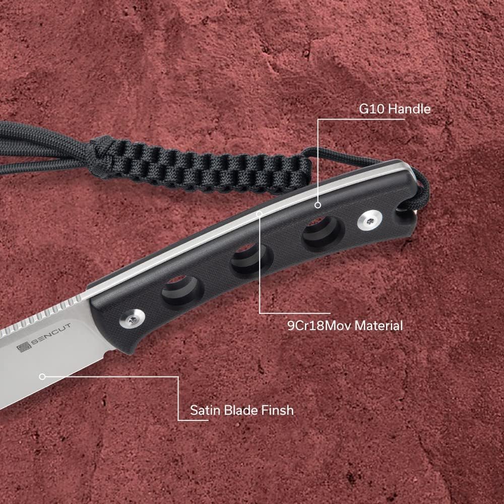 SENCUT Waxahachie Fixed Blade Knife, Full Tang Clip Point Satin 9Cr18MoV Blade with G10 Handle, Kydex Sheath