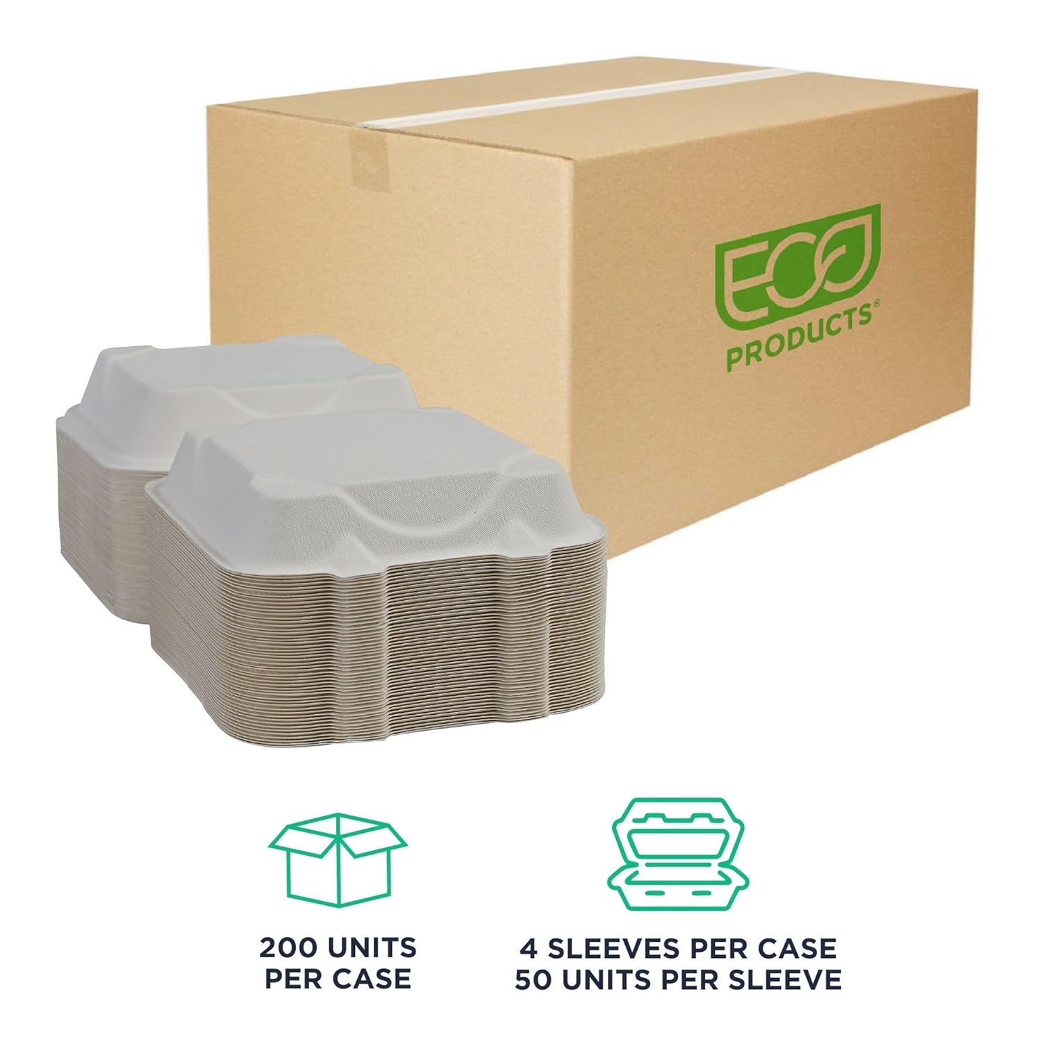 Eco-Products Compostable Bagasse Molded-Fiber Hinged Clamshell Containers