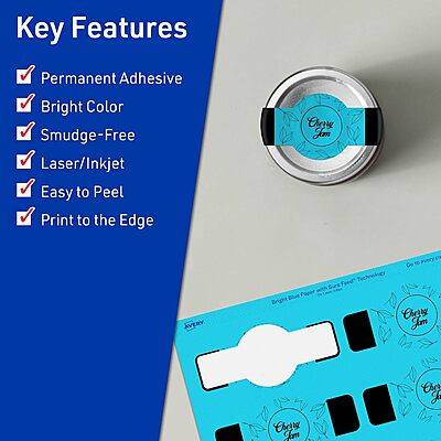 Avery Printable Wraparound Band Labels, Sure Feed Technology, 1.5" x 3.5", Bright Blue, Cigar Band Labels, Print-to-The-Edge