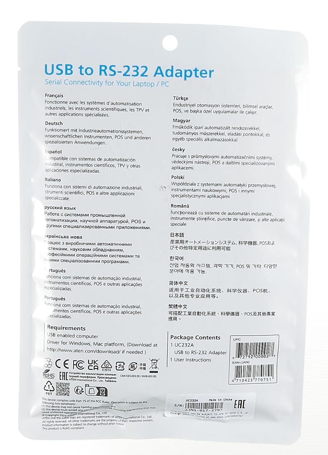 ATEN UC232A USB to Serial Converter USB-A to RS-232 Adapter (35cm) to PDA/Serial (DB9) Port Converter for Laptop PC Modem
