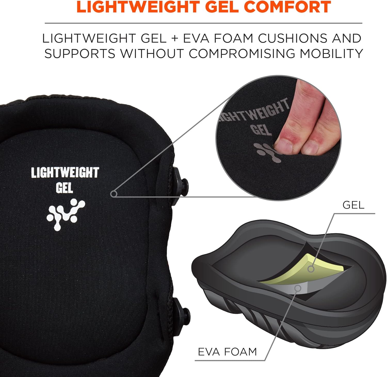 Ergodyne ProFlex 347 Professional Knee Pads, Protective Long Cap, Lighweight Gel Padded Technology, Adjustable Straps, Black