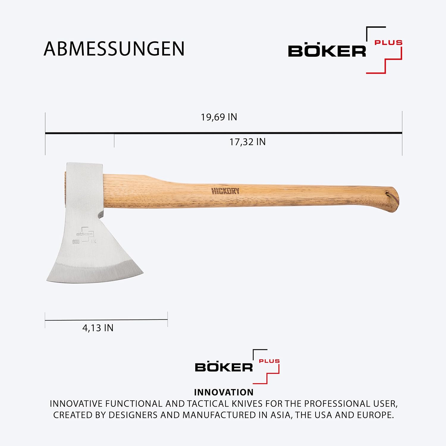 BÖKER PLUS® Appalachian Axe - Professional Bushcraft, Outdoor & Survival Axe - large carbon axe with hickory wood handle