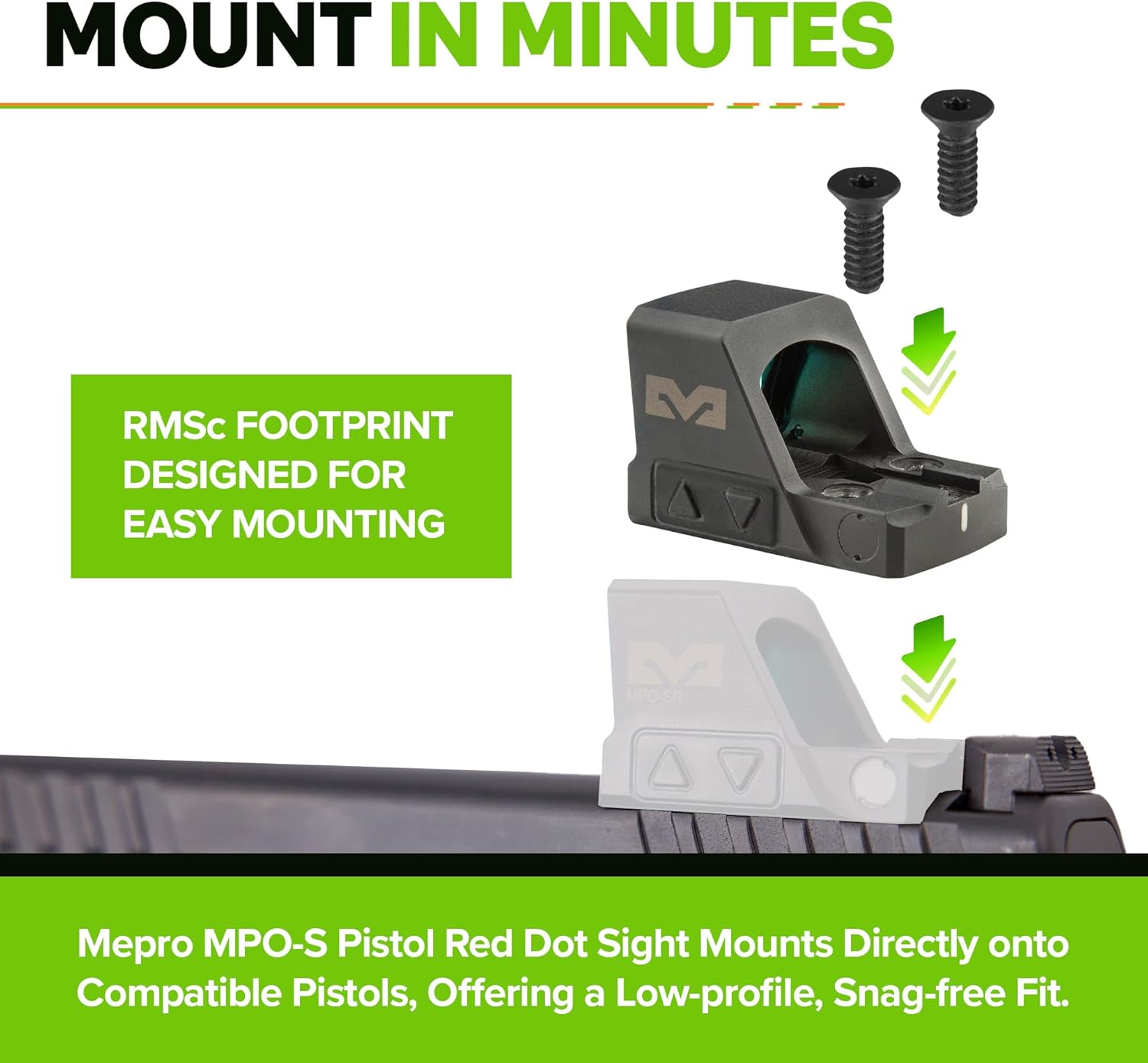 Meprolight MPO-F Open Emitter Pistol Red Dot Sight - RMR Footprint, 3-Segment Reticle, Shake Awake, IPX7 Waterproof
