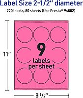 Avery Printable Round Labels, Sure Feed Technology, 2-1/2" Diameter, Bright Pink, Print-to-the-Edge, Laser/Inkjet Printable