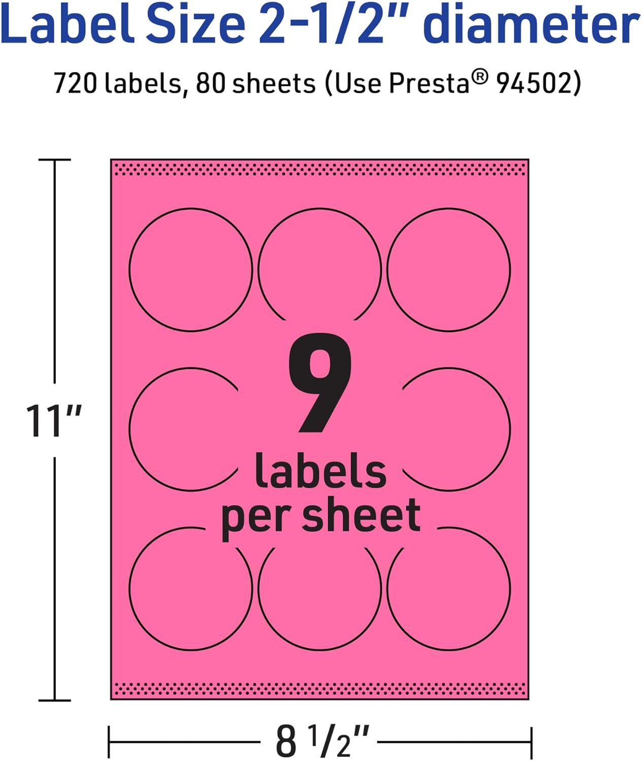 Avery Printable Round Labels, Sure Feed Technology, 2-1/2" Diameter, Bright Pink, Print-to-the-Edge, Laser/Inkjet Printable