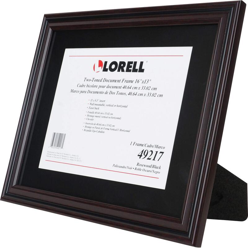 Lorell 2-toned Certificate Frame - 13in x 16in Frame Size - Holds 8.50in x 11in Insert - Rectangle - Desktop - Horizontal, Vertical - Rosewood - 1 Each