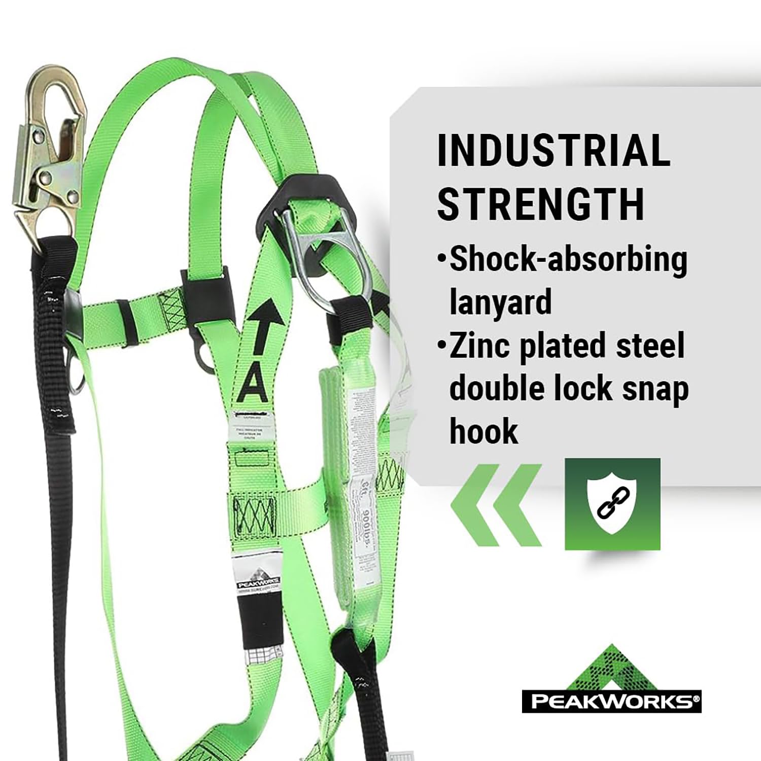PeakWorks Safety Harness Fall Protection Lanyard Kit – Full Body, Industrial, ANSI Compliant, Adjustable, Hi Vis, 6 FT