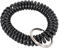 Universal Wrist Coil Plus Key Ring, Plastic, Black, 6/Pack