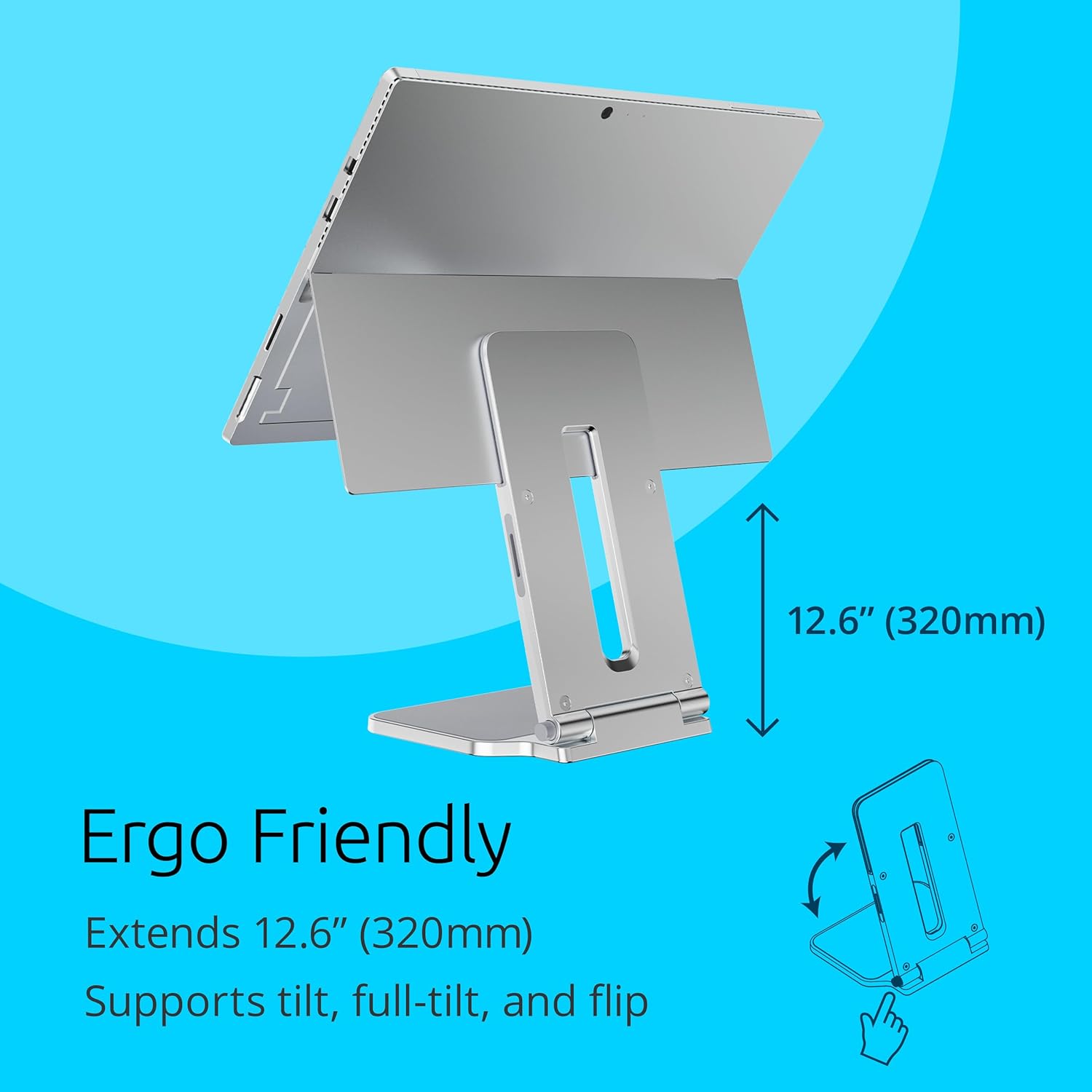 Kensington Elevated Stand Adjustable for Surface Stand for Desk, on-Skid Tablet Holder Designed for Surface Pro