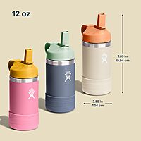 HYDRO FLASK Kids Water Bottle - 12 oz Stainless Steel Insulated with Straw Cap