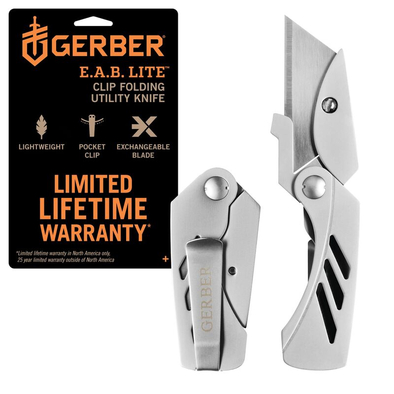 Gerber Gear EAB Lite Utility Pocket Knife Box Cutter Blade with Money Clip - 1.5" Blade Length Folding Knife - EDC Gear and Equipment - Stainless Steel